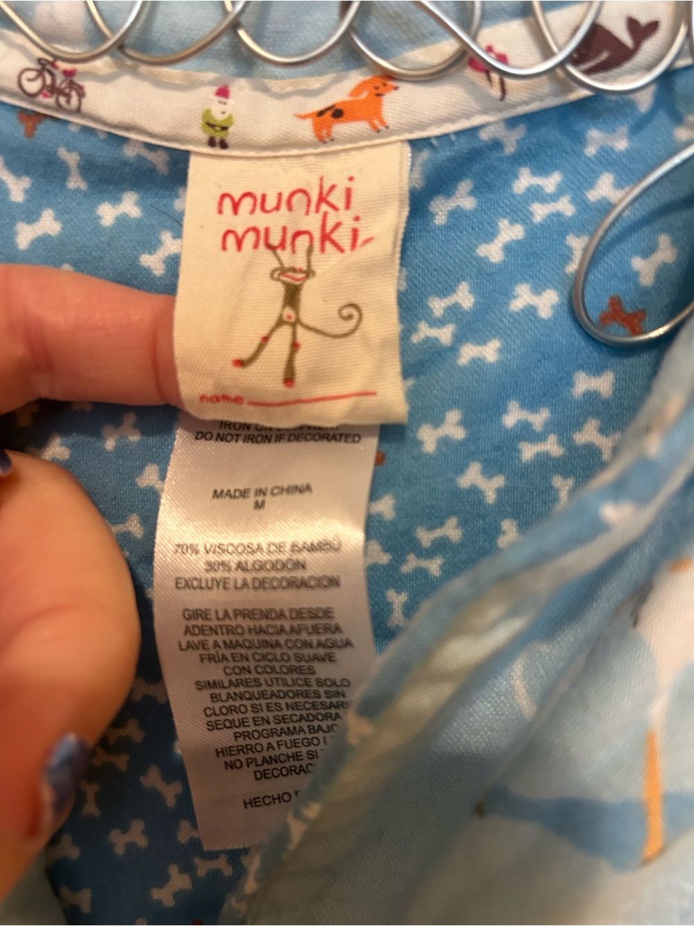 munki munki Light Blue Dog Print Bamboo Cotton Blend Women's Pajama Set Size M - Picture 4 of 7